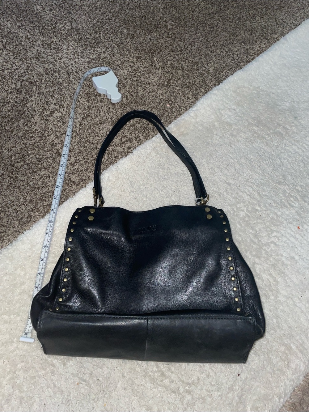 American Leather Co., Classic Black Leather Shoulder Bag with Stud Accents
